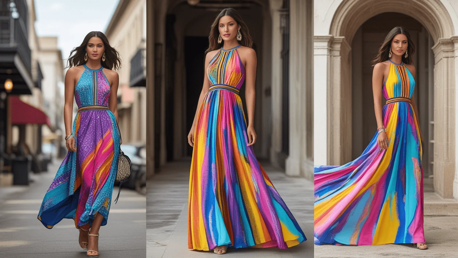 Sausalito Multicolor Halter Maxi Dress