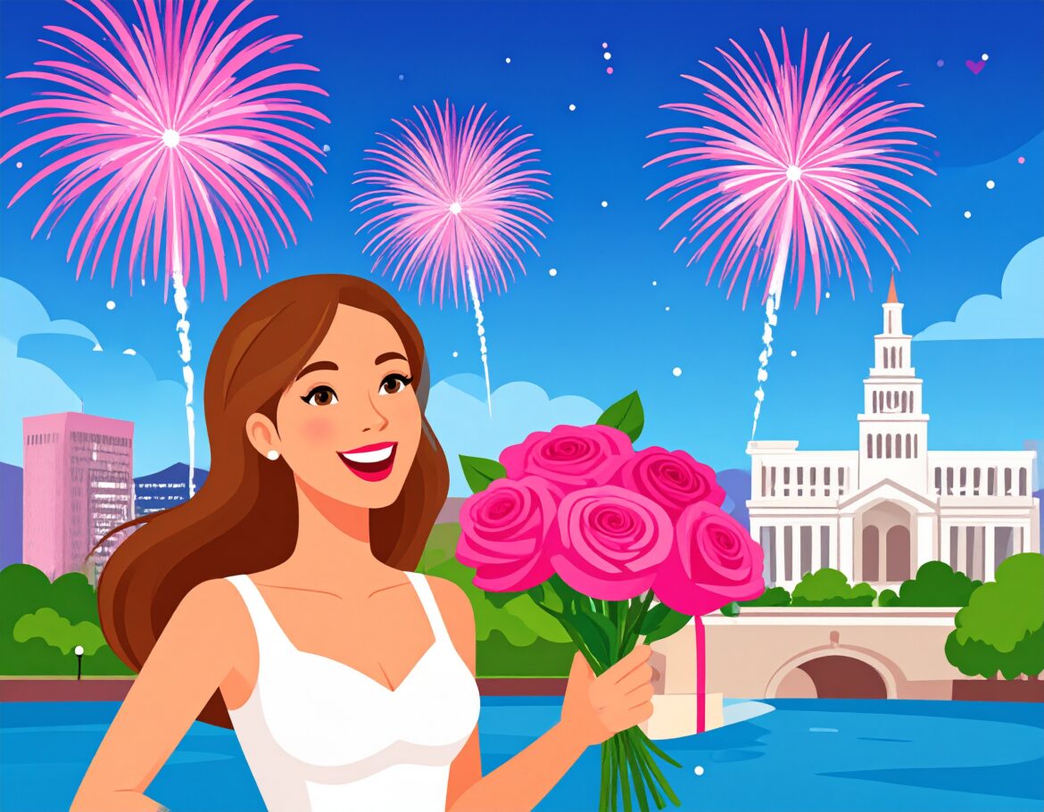 launch pink fireworks while wearing a rose wow