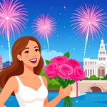 launch pink fireworks while wearing a rose wow​