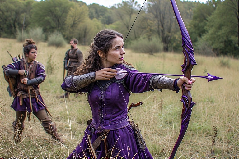 women’s dark purple medieval archery bow